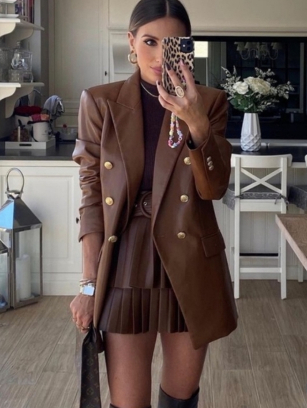 Zara faux leather blazer brown size XS